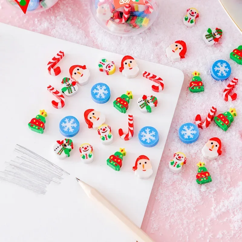 20 pezzi di gomme da cancellare per matite natalizie Kawaii pupazzo di neve Santa Mini gomme da cancellare per bambini regali per studenti cancelleria Kawaii forniture per ufficio scolastico