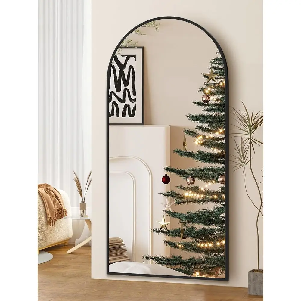 Arched Full-Length Floor Mirror with Stand, Ideal for Bedroom or Living Room, Black