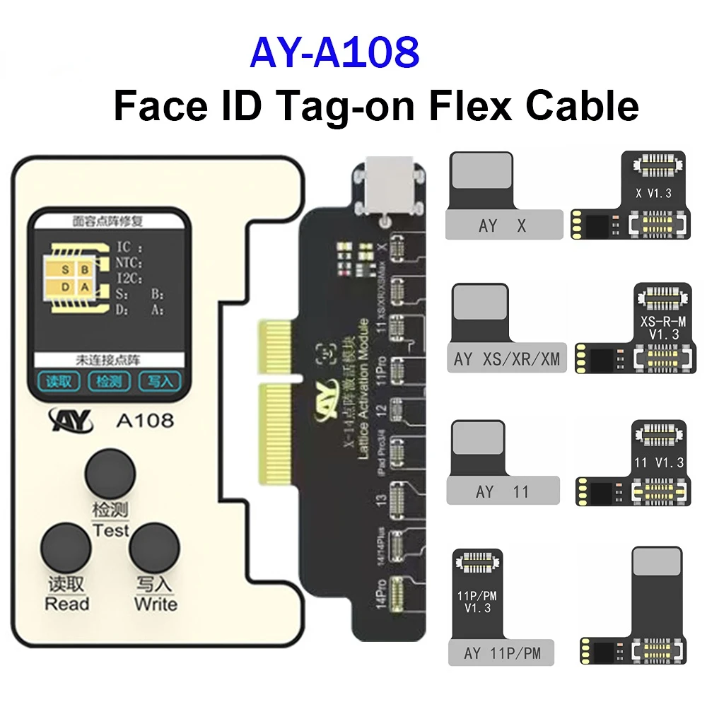 AY A108 Dot Matrix Tag-on Flex Cable Programmer For iPhone X-14 Dot Projector Repair Face ID Data Read Write Replacement Cable