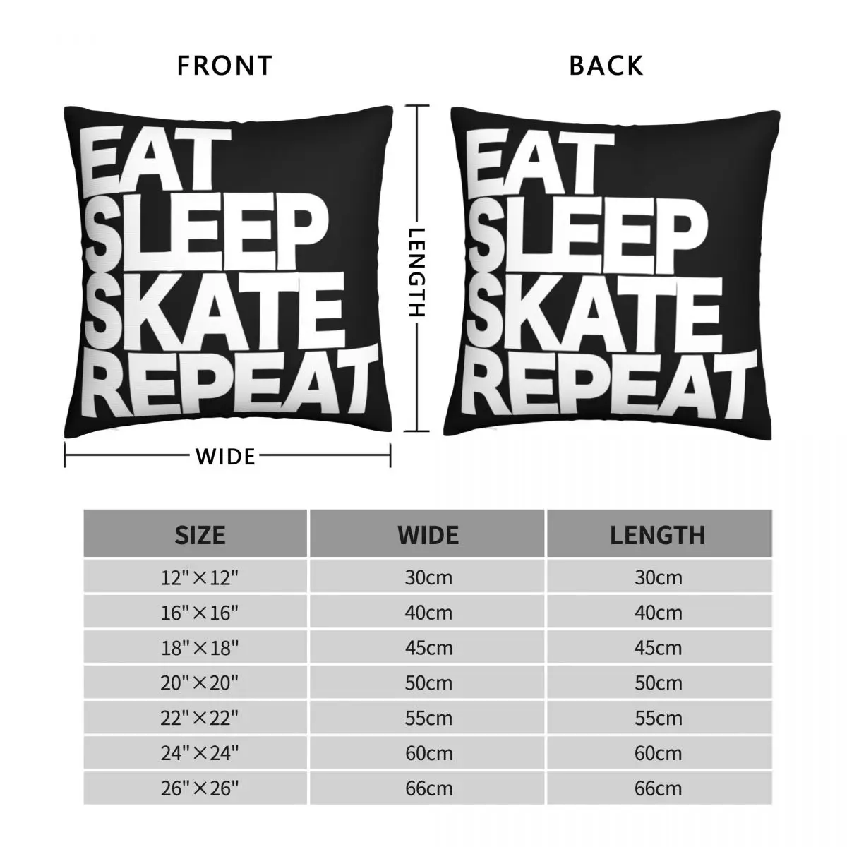 EAT SLEEP SKATE REPEAT Pillowcase Polyester Linen Velvet Printed Zip Decor Car Cushion Cover