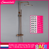 Thermostat Mixer Shower Wall Mount Bathroom Faucet Diverter With Rain Head HandShower Thermostatic Solid Brass Wholesale Premium