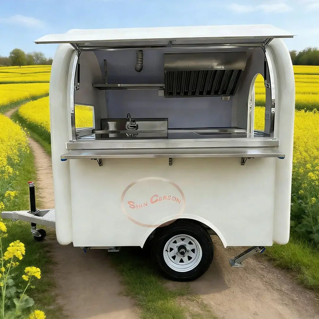 

Портативный коммерческий прицеп для еды, тележка для общественного питания на открытом воздухе для кофе, гамбургеров, закусок, бизнеса - мобильная кухонная подставка