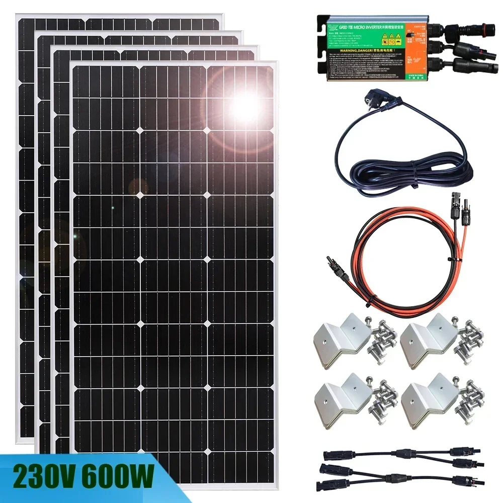 YYHC600W Glass Solar Panel System Photovoltaic Panel Solar Balcony Home for Socket 220v Micro Inverter On Grid Solar PV System