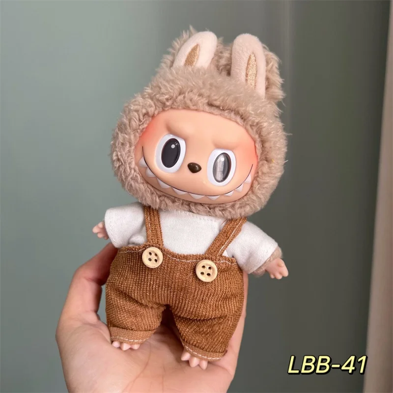 Labubu Cute Doll Clothes For 17cm Labubu V1 V2 Rabbit Ear Hooded Corduroy Overalls Outfit Mini Fashion Set Only Clothes No Doll