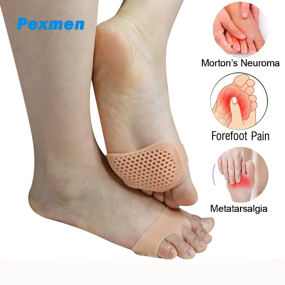 

Pexmen 2/4Pcs Gel Metatarsal Pads Ball of Foot Cushions for Women and Men Soft Silicone Foot Pads Pain Relief Forefoot Pad