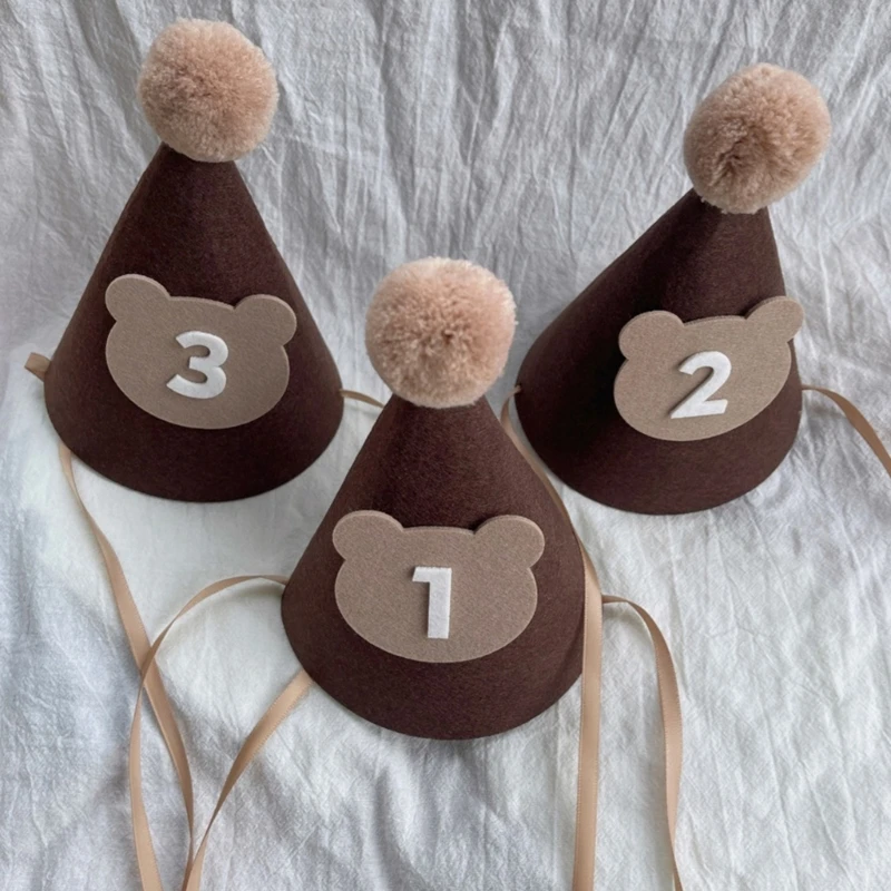 Cute Bear Baby Birtheday Party Photography Hat Kids Themed Birthday Party Headwear Thick Non-Woven Newborn Photography Props Cap