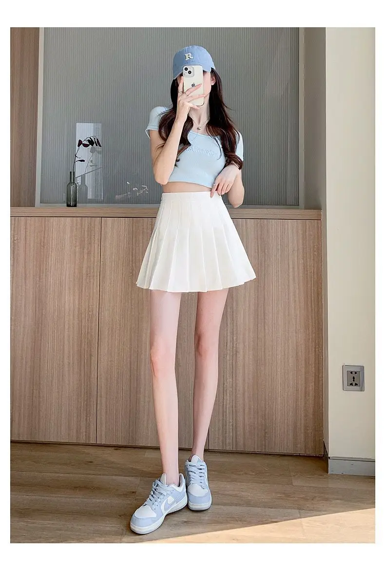 Plissierter Minirock mit Shorts für Damen, hohe Taille, A-Linie, Skater-Skort, Weiß, Schwarz, Rosa, sportliche Schuluniform, neue Mode, HotSale – Detail 5