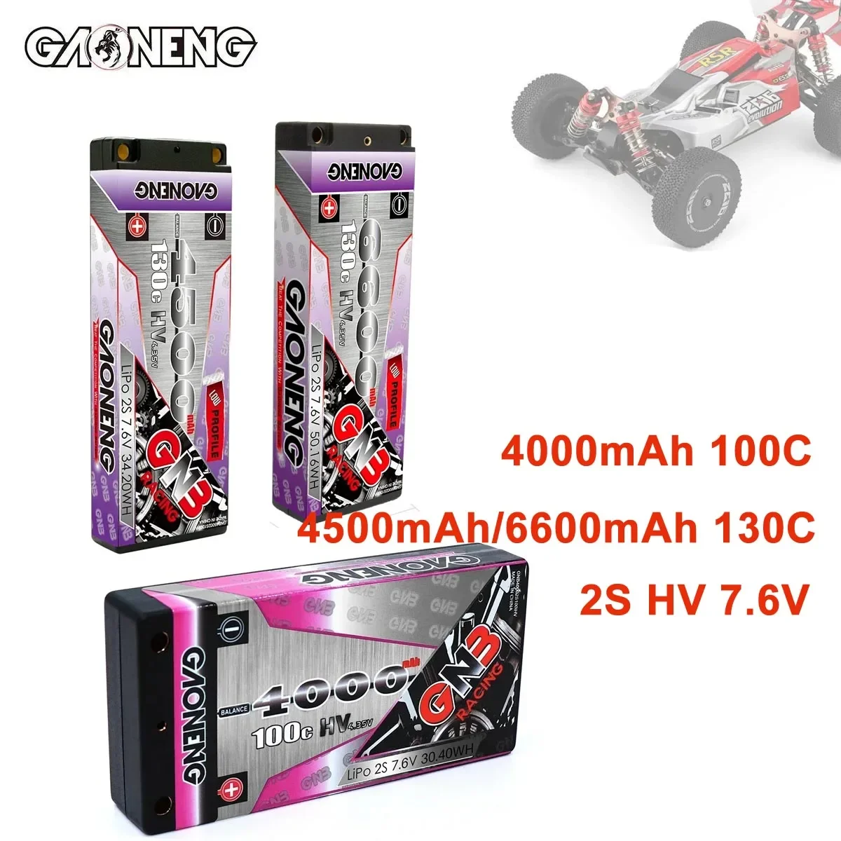 GNB 2S 7.6V 4000mAh 100C 4500mAh/6600mAh 130C Low Profile Hardcase HV LiPo Battery With 5.0mm 4.0mm Bullet Plug For RC Car Boat