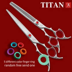 TITAN 7.0/7.5inch Professional Pet Scissors Dog Grooming Beauty straight Scissor Pet Items Dogs Thinning Scissors Groomer