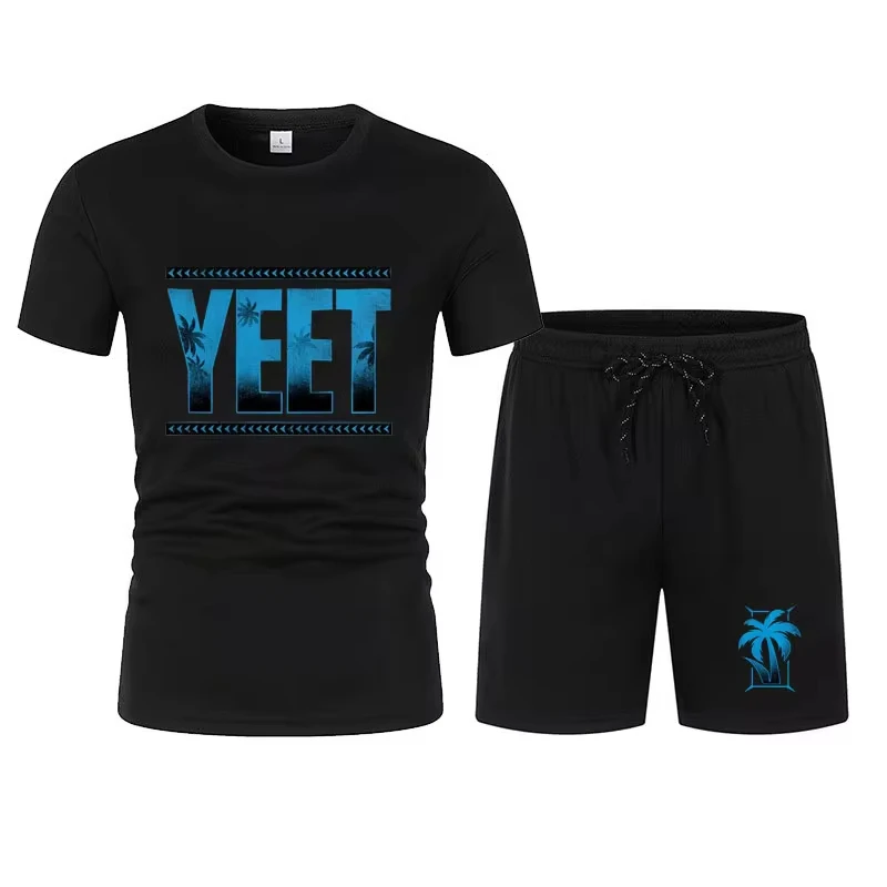 

2025 Новая мужская черная футболка Jey Uso Yeet, комплект с шортами, летние мужские костюмы с короткими рукавами, 2024, новые повседневные комплекты одежды
