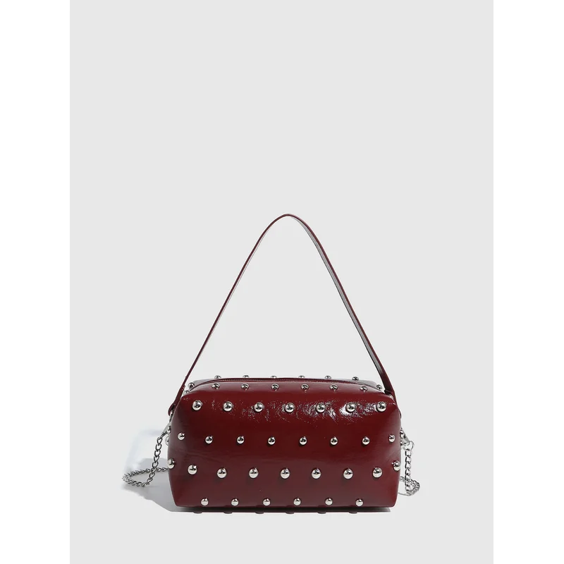 

New Rivet Shoulder Bag Fashion Chains Crossbody Bags for Women Soft PU Leather Pillow Women's Bag Punk Studded Clutch