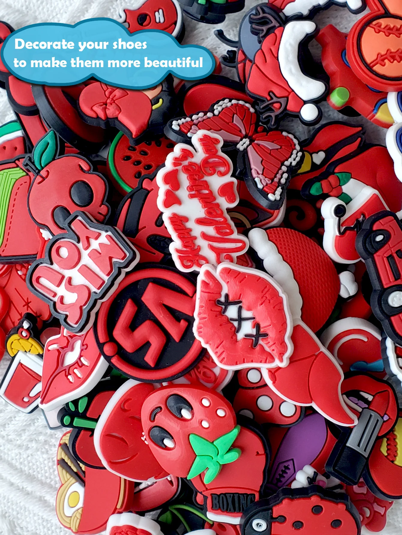 Shoe Charms For Slides Sandals,Random 10/20/30Pcs Red Series PVC Shoe Decorations Accessories For Christmas Birthday Gift Party