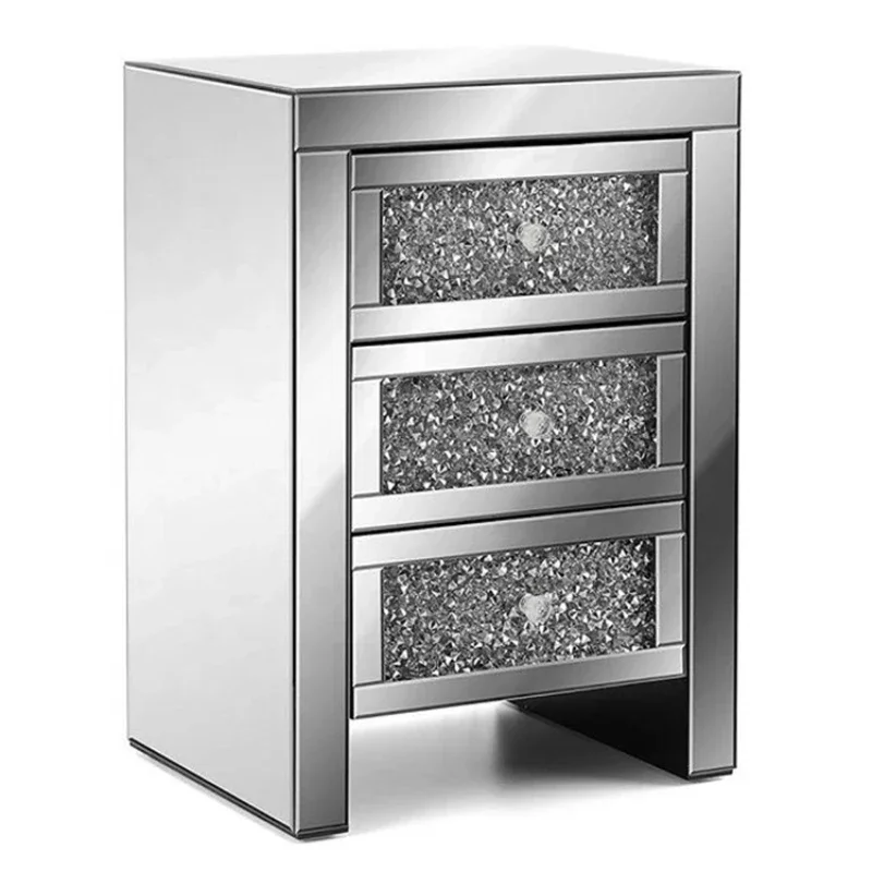 High quality diamond side table mirror cabinet modern silver wooden bedside table style bedroom home furniture new