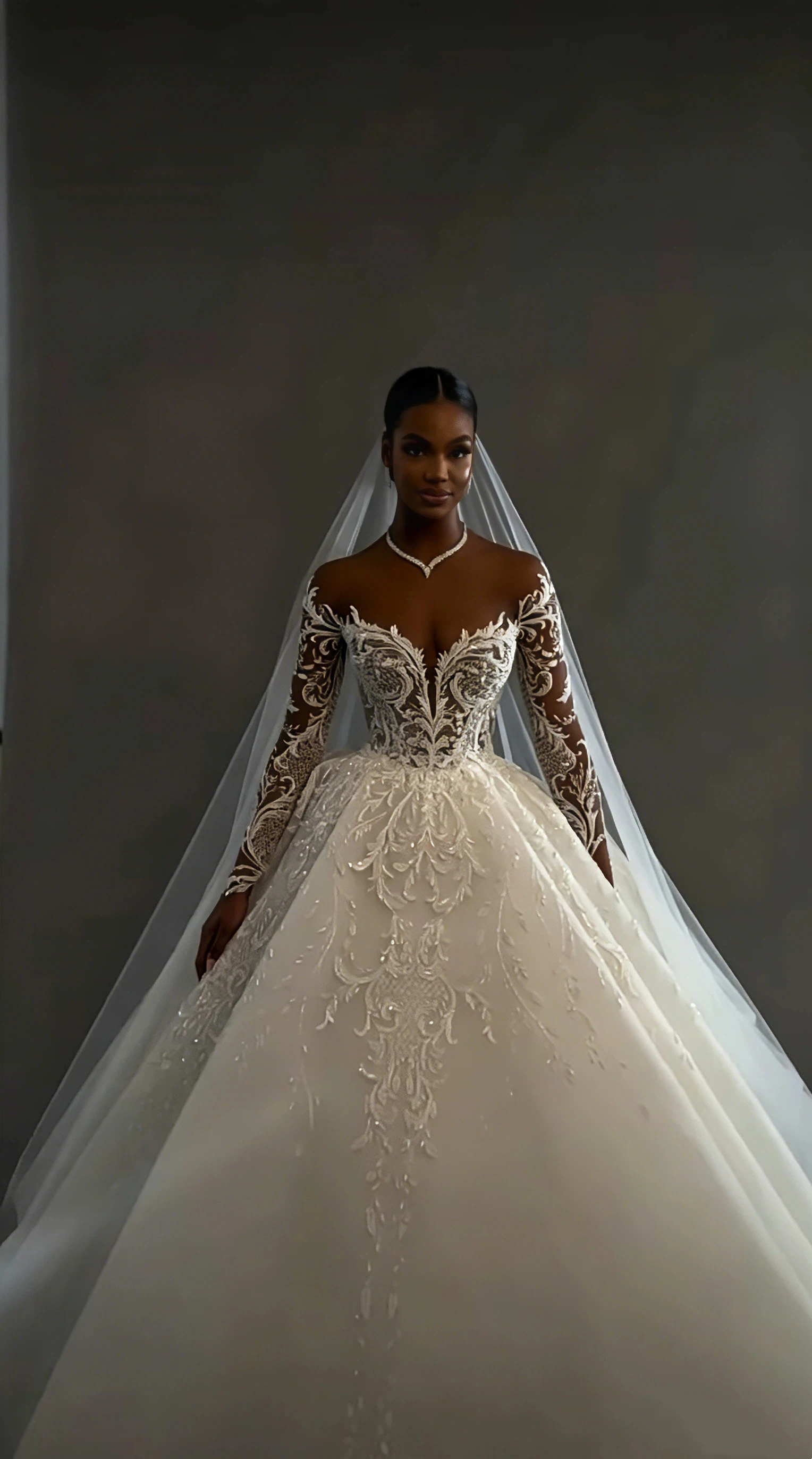Sexy A-line Lace Floral Decoration African Women's Wedding Dress V-neck Long Sleeved Bridal Gown Vestido De Noiva Customized