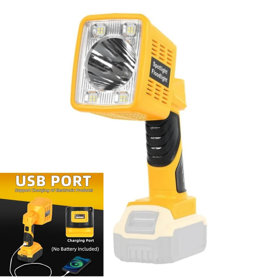 16W 1600LM Cordless LED Work Light for DeWalt 20V, USB Port, 90° Pivoting Head, Camping, Fishing, Car Repair (No Battery)