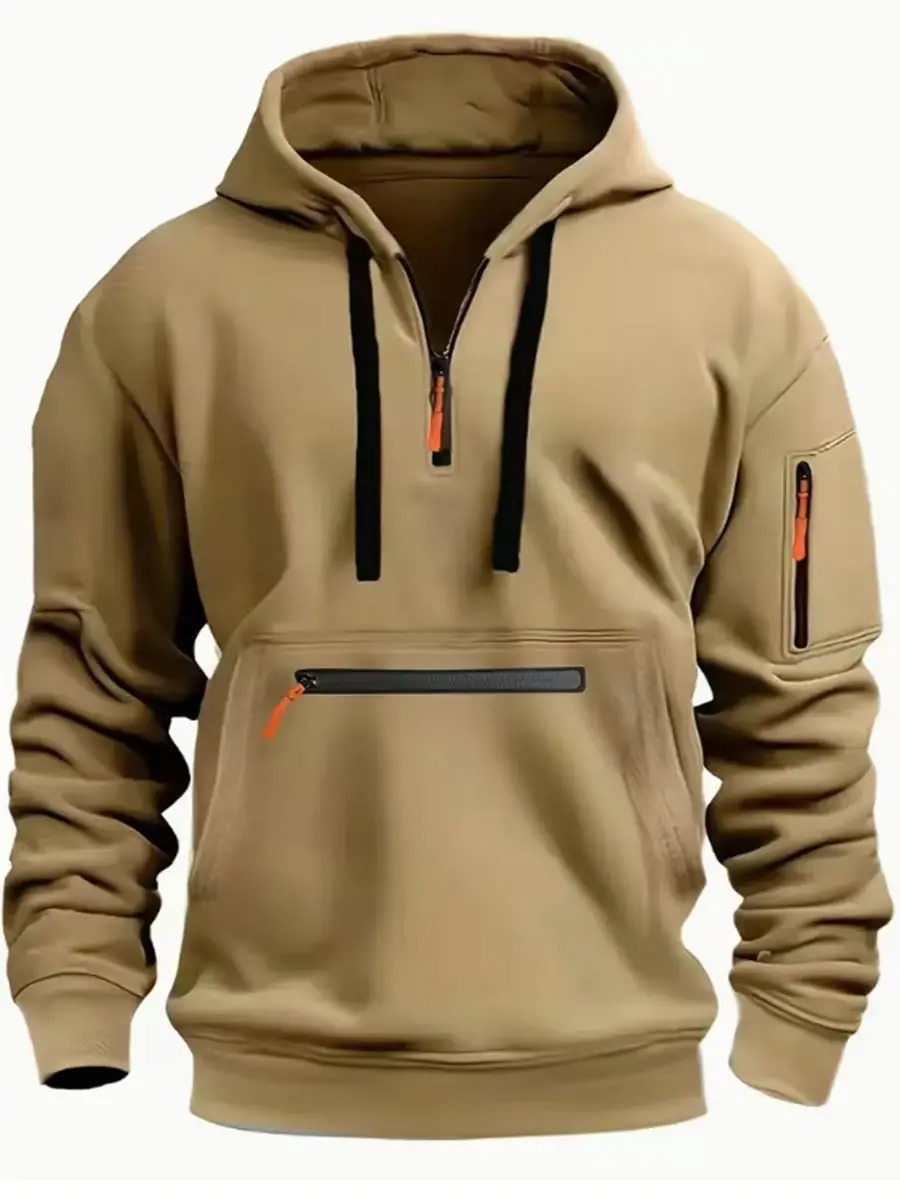 

Autumn and winter new men's hoodie fashion casual sports hoodie long sleeve trend thick outdoor tactical arm zipper pullover hoo