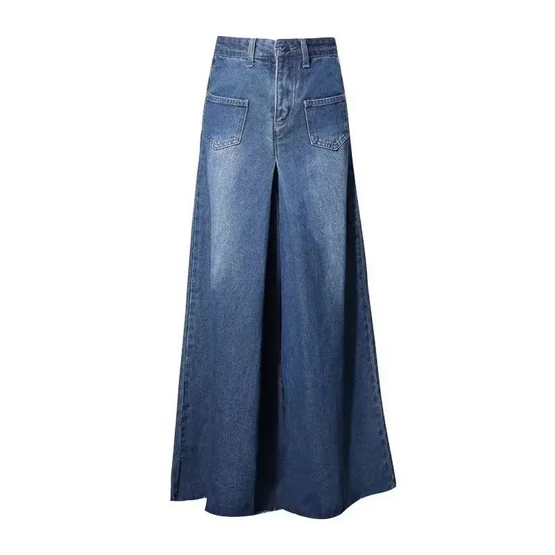 Super Wide Leg Denim Skirt Women Loose Trousers Spring Summer Vintage New Famale High-rise Baggy Skinny Retro Flared Jeans Pants