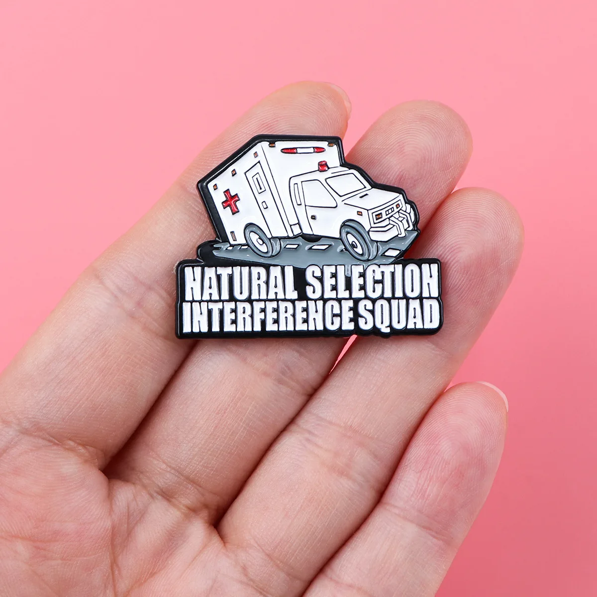 Fashion Ambulance Enamel Brooch Funny “natural Selection Interference Squad” Lapel Pin Badge Medical Jewelry Presents