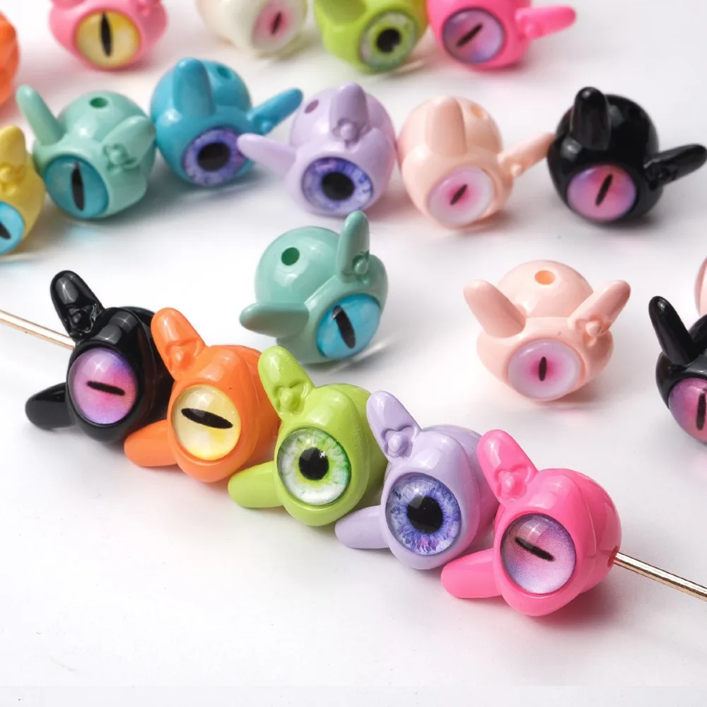 

10 pcs Dopamine Color Cartoon Evil Eyes One-Eyed Beads Rotundity Colorful Perforated Bead 16*16mm Pet Necklace DIY Decorations