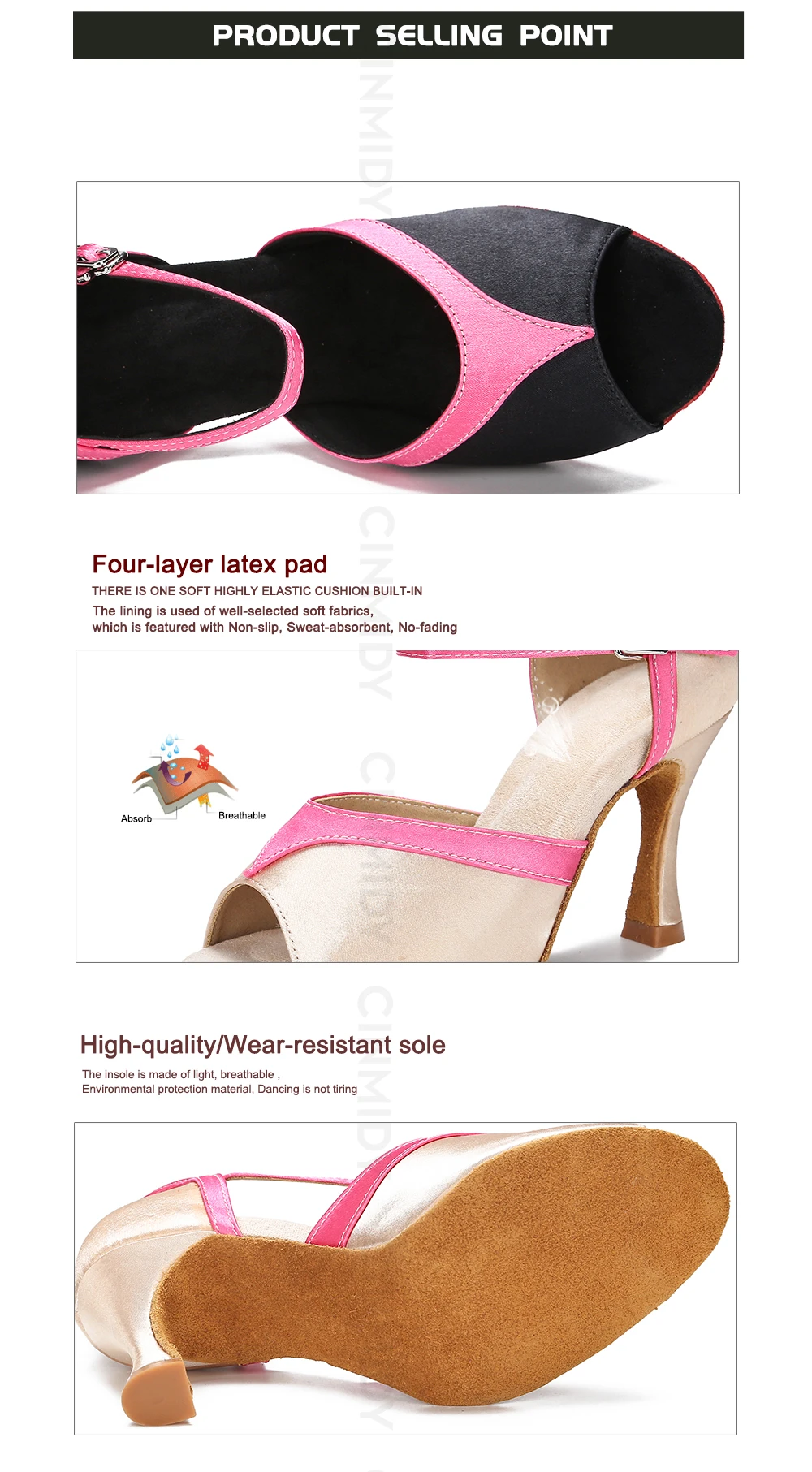 CINMIDY Seiden-Satin Tanzschuhe Damen Ballsaal Tanzschuhe Tango Salsa Latein Tanzschuh Weiche Sohle Party Schuhe Damen Tanzsandalen – Detail 6