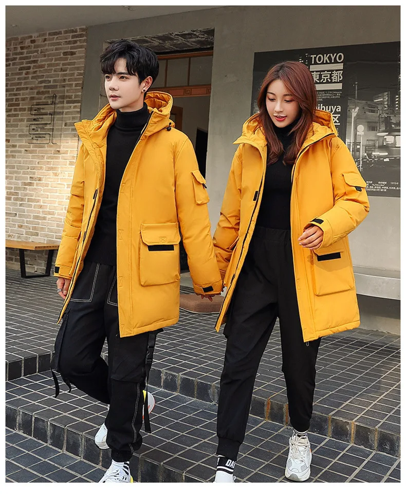 Men Mid Length Workwear Down Parkas Men Couple Fashion Down Parkas Men White Duck Down Casual Warm Winter New Stylish Parkas