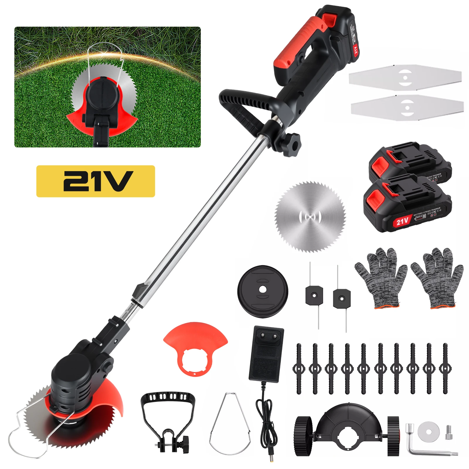 Podofo Kabelloser Unkrautentferner Elektrischer Rasentrimmer Höhen- und Winkelverstellbarer Grasschneider Heim-Gartenwerkzeug mit 2 Akkus – Detail 10