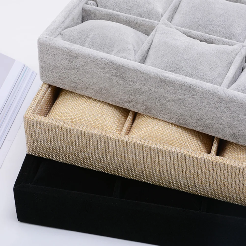 

Delicate Multi-Lattice Watch Case Flannelette Storage Box Black Durable Density Board Personal Business Use Watch Box