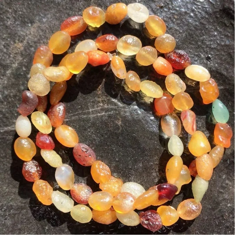 Factory Alashan Gobi Rough Stone Agate Glass Transparent Colorful Beads Three Circles Hand Wrapped