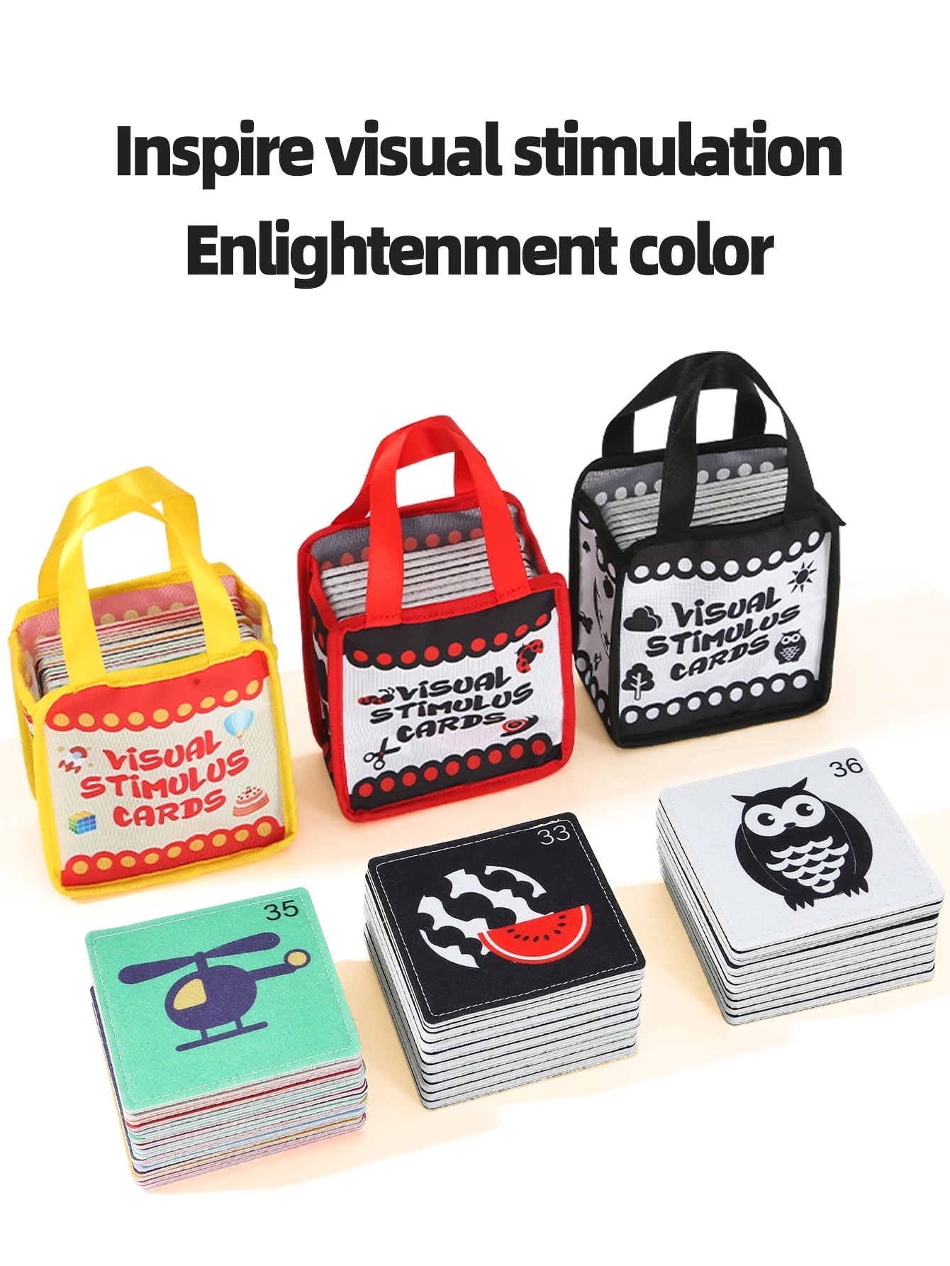 Cartes en tissu éducatives pour bébés de 0 à 12 mois, stimulant visuel, portables, lavables avec sac de rangement