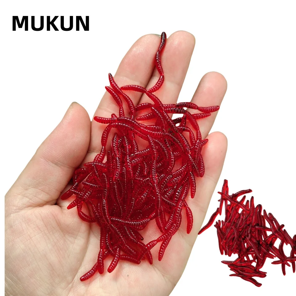 MUKUN Soft Lure Bass Bream Bloodworm Fishing Earthworm Worm Rubber Red Worms Baits Fishy Smell Realistic Tackle