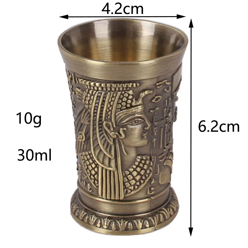 Shot Glass 1oz Metal Vintage Egyptian Chalice Creative Wine Shot Glasses Personalized Sip Glass Used for Tequila Vodka Cocktail