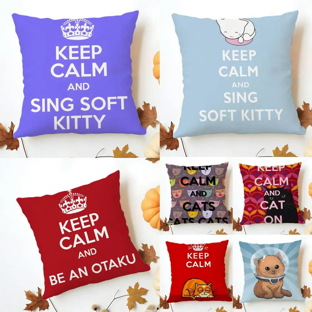 Minimalist Iconic K-Keep Calm Cushion Cover Washable Linen Pillowcase Soft  for Sofa Bed Cozy Home Room Decor