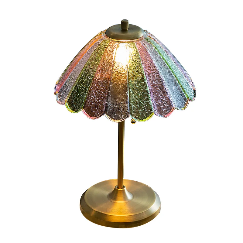 French Medieval Butterfly Dream Colored Glass Table Lamp LED E27 Retro Romantic Atmosphere Desk Light Bedroom Bedside Study Cafe