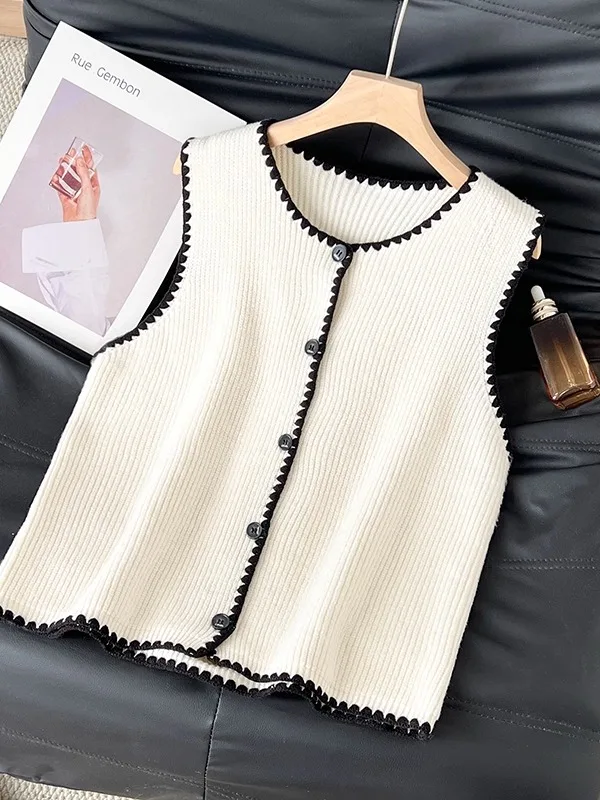 

Korean Sle Color Blo Lace Knitted Vest Women's Autumn Winter Outerwear Slimming Layering Cardigan Sweater
