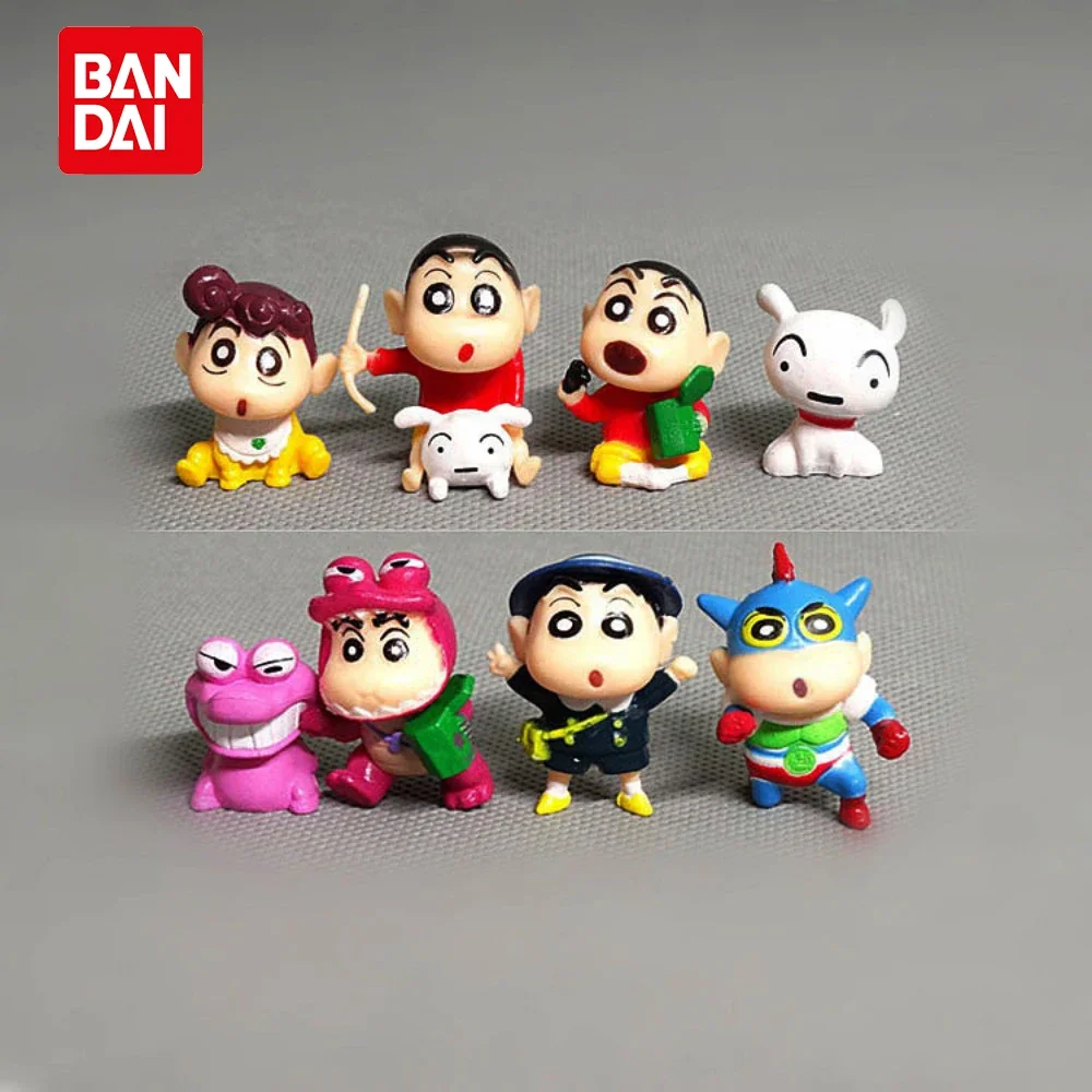 Crayon Shin-Chan Bandai Anime Figures Japanese Set of 8 Fishing Puppy Kawaii Mini Size Suit Figurines Collectibles Gifts