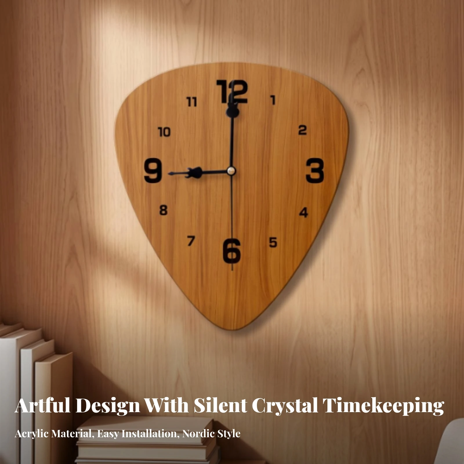 Guitar Pick Wall Clock Large Numerals Guitar Wall Clock Unique Decorative for Guitarists, Recording Studio, Practice Space