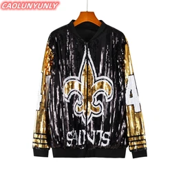 Autumn Patchwork High Quality Letter Streetwear Long Sleeve Sequins Cartoon Jacket Hip Hop Round Neck Women'  Outerwear Coats