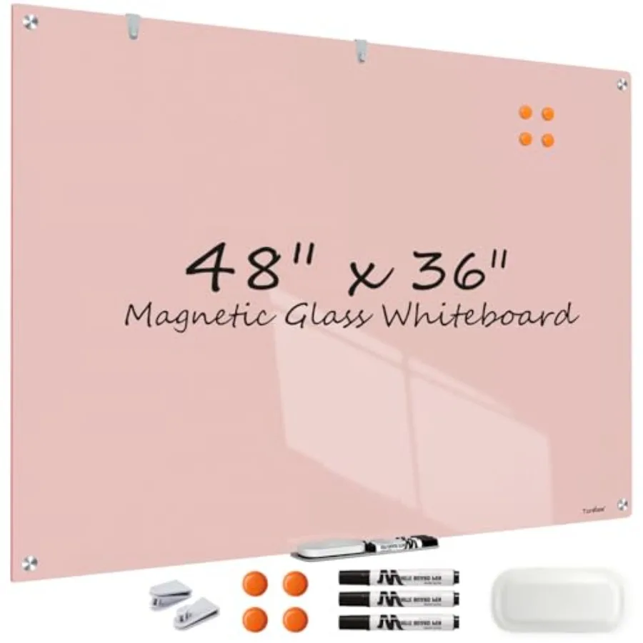 

White Board Dry Erase 48x36 Inches Magnetic Glass Whiteboard Pink Frameless Glass Dry Erase Board for Wall Office Classroom Sch
