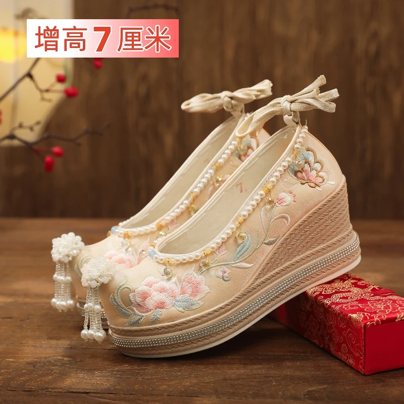 

CY02 2024 Spring Thick-soled Chinese Clothing Shoes Women's Heightening Antique Embroidered Shoes Ancient Chinese Style