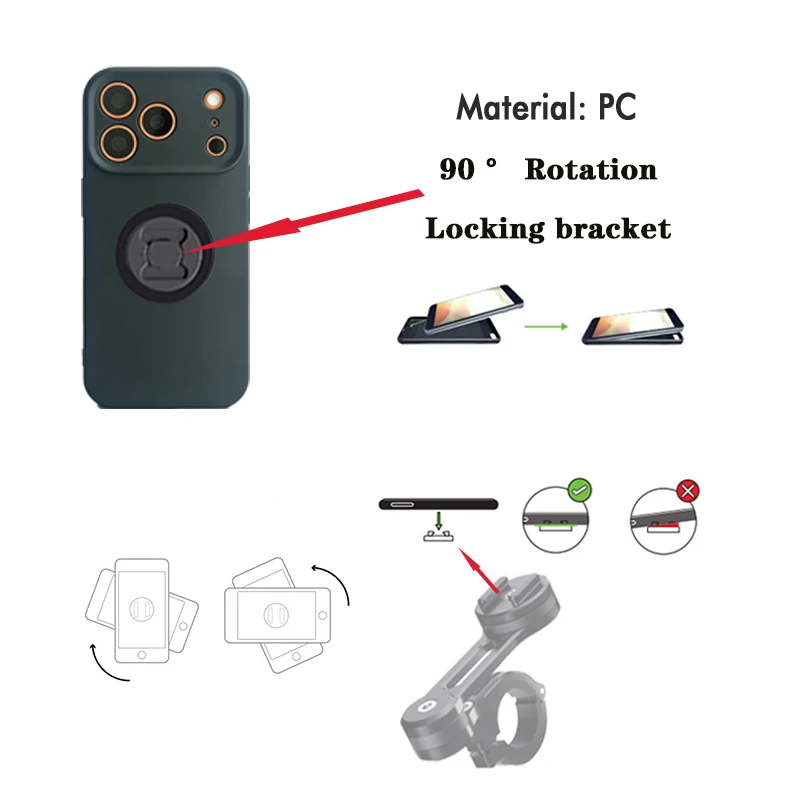 Uchwyt motocyklowy na telefon z etui ochronnym, obrotowy i mocowany, pasuje do etui na iPhone 17, 17 Pro, 17 Air i 17 Promax. — zdjęcie produktu 4