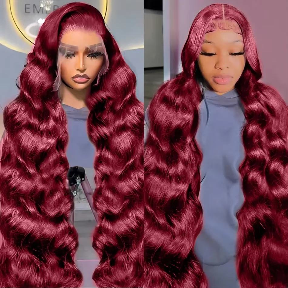 

Красный парик из натуральных волос 99j Burgundy Lace Front с волнистой текстурой, 13x6 HD Lace Frontal, 13x4 с прозрачным кружевом, для чернокожих женщин