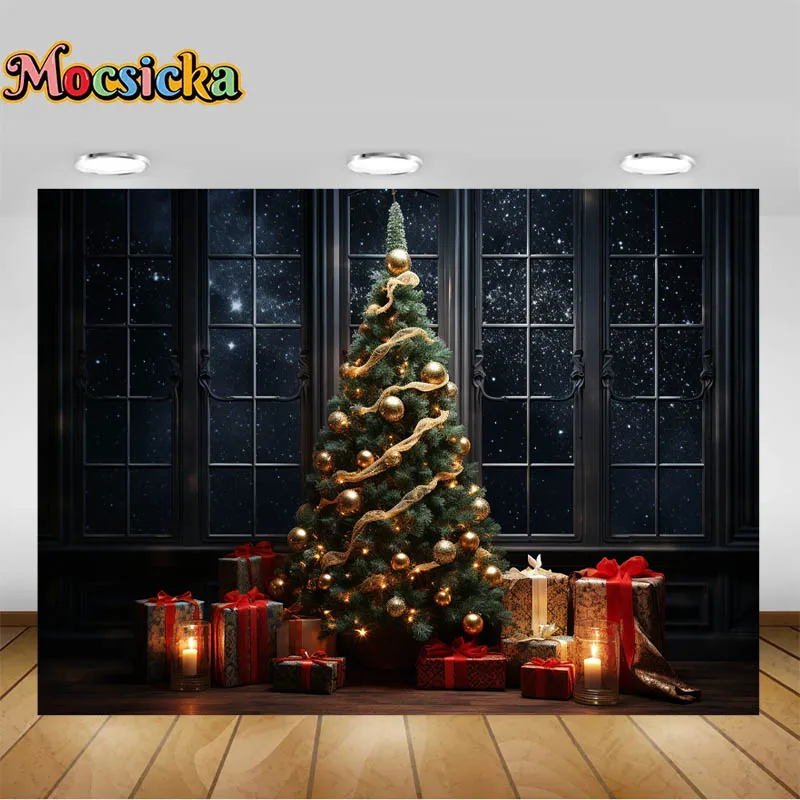 Newest Photo Background Dark Nights Christmas Trees String Lights Photography Backdrop Kids Adult Portrait Photo Studio Decor