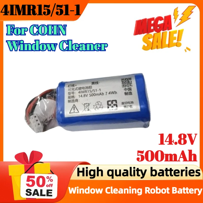 

4IMR15/51-1 14.8V 500mAh 7.4Wh Window Cleaning Robot Battery for COHN Window Cleaner Rechargeable Battery