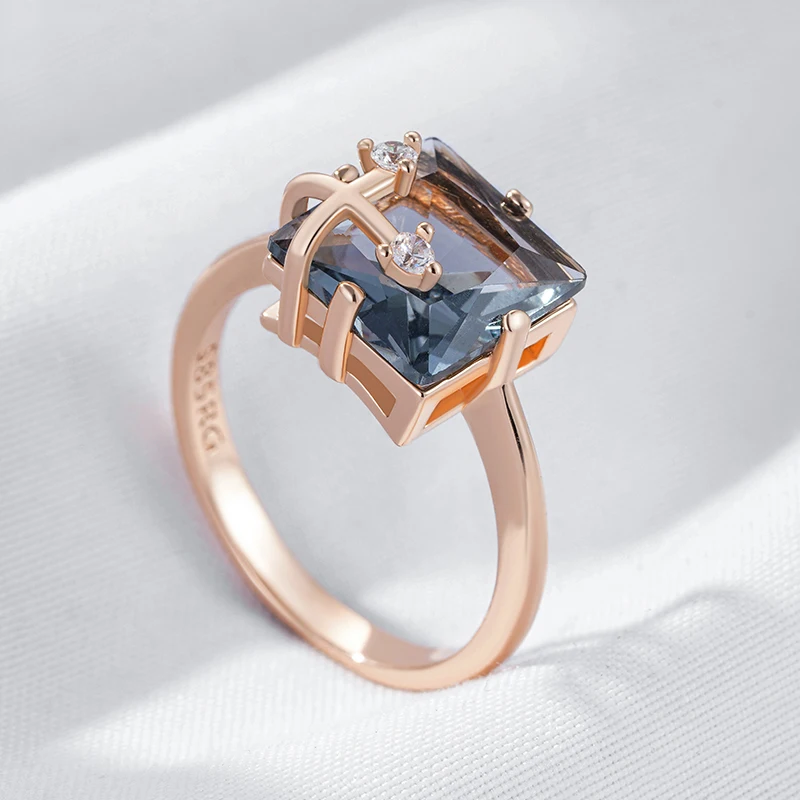 Kinel Hot Shiny Grey Natural Zircon Bride Rings for Women Fashion 585 Rose Gold Color High Quality Daily Fine Vintage Jewelry