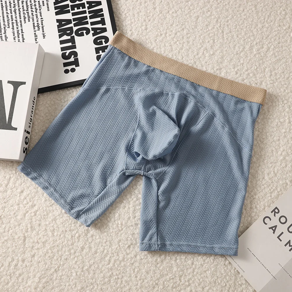 

Sleep Bottoms Men's Panties Jacquard Ice Silk Mid Rise Underwear Long Leg Boxer Quick Dry Underpants Ultra-Thin Lingerie Trunks