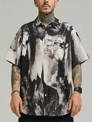 Oversized Loose Casual Tie Dye Printing Hawaii Short Shirt Man American Printing Summer Versatile Couple Men Streetwear