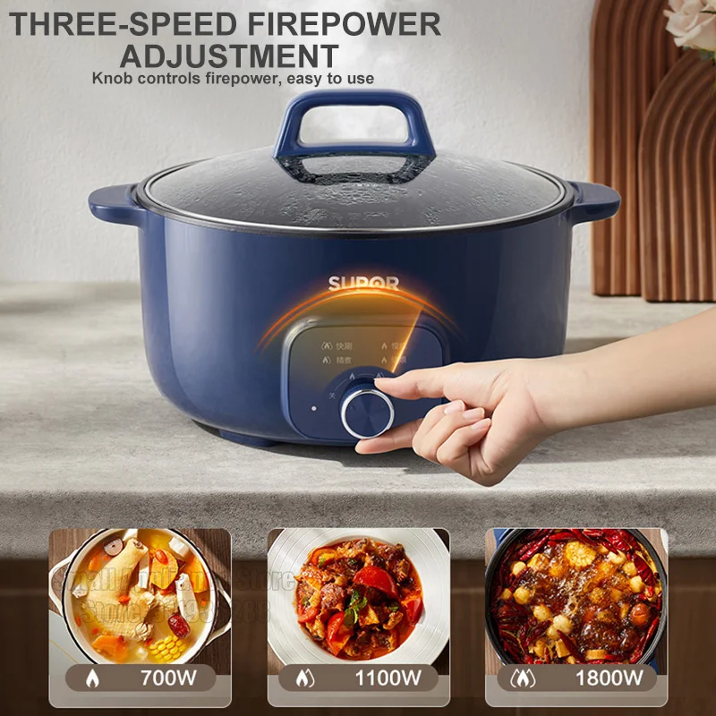 SUPOR 6L Multi Cooker Large Capacity Electric Cooking Pot Portable All-in-One Pot Electric Cooker Non-Stick Hot Pot Kitchen Tool