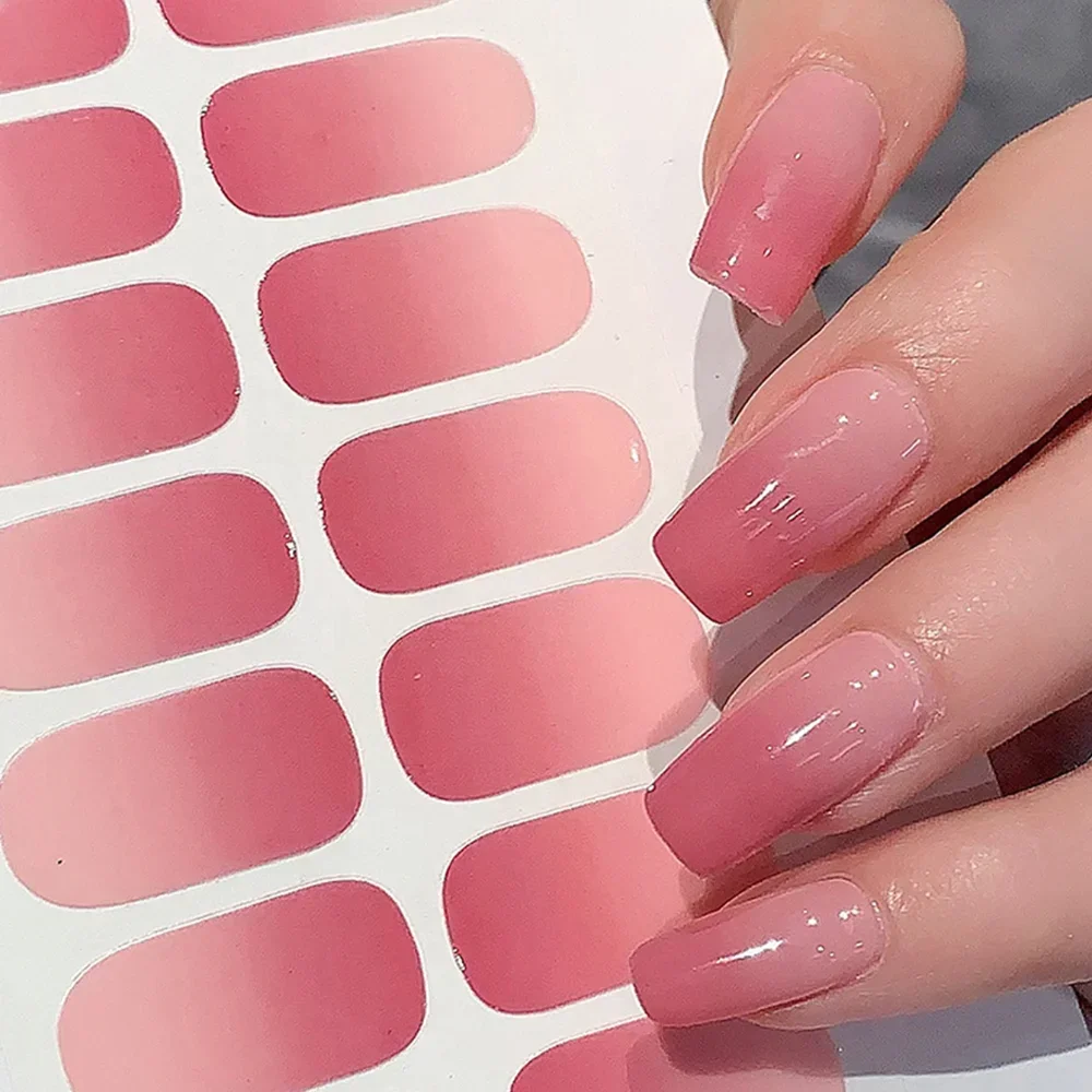 Semi-cured Gel Nail Stickers Solid Color Nail Semi-baked Tips Full Paste Nail Decals UV Lamp Need