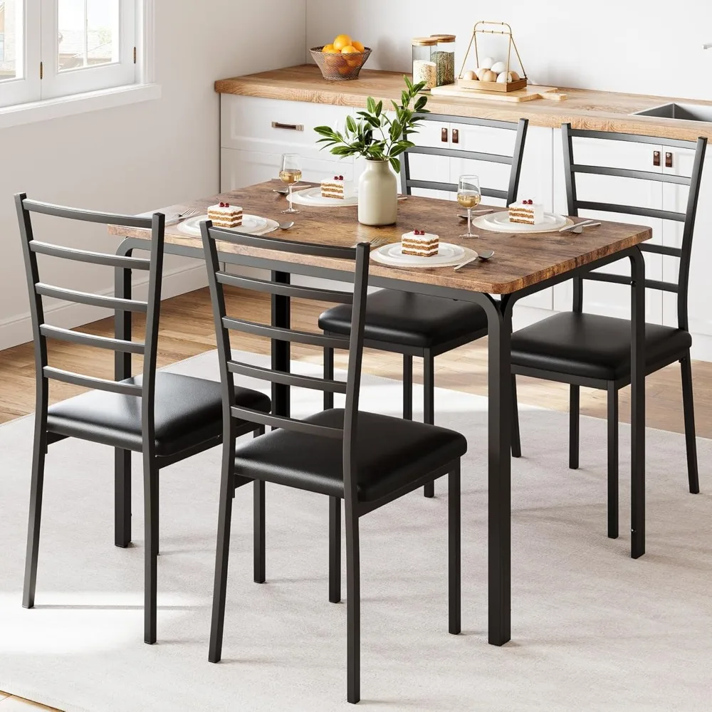 

5-Piece Kitchen Dining Room Table Chair Set for Small Space, Indoor Modern Dinette Set for 4, Square Dinner Table Set for Dinet