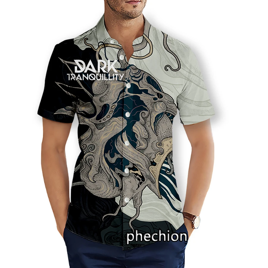 phechion Summer Mens Short Sleeve Beach Shirts Dark Tranquillity Band 3D Printed Casual Shirts Fashion Streetwear Men Tops X21